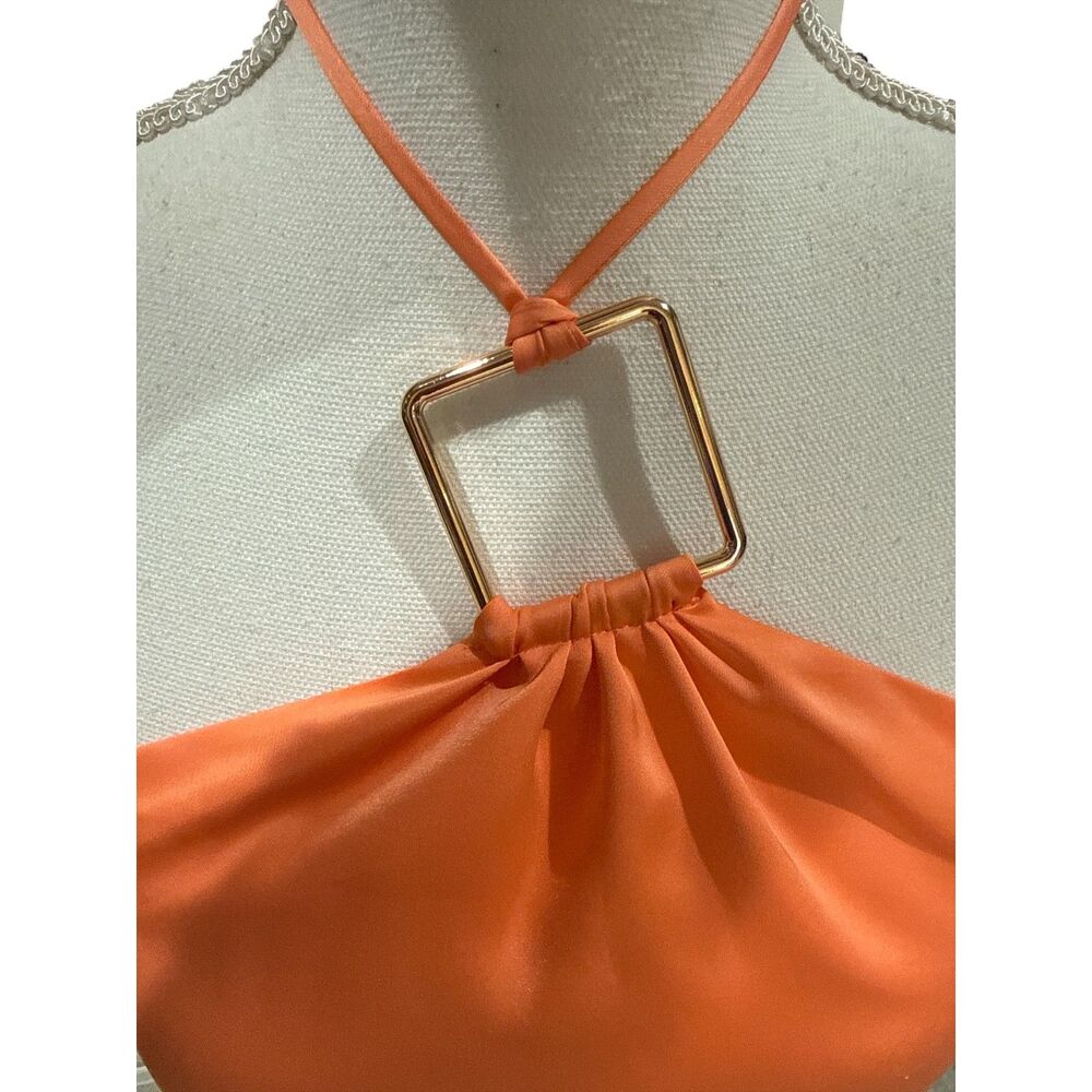 Ramy Brook Devon Satin Halter Top Orange Gold Hardware Small NWOT $295 - Picture 7 of 8